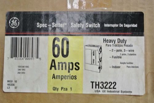 Ge general electric safety disconnect switch cat: th3222 60 amp 2 pole 3 wire for sale