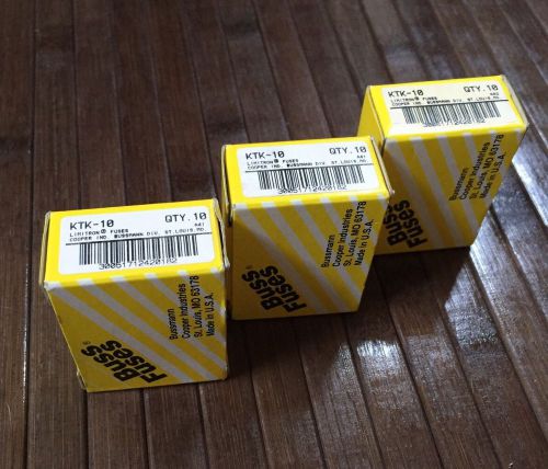 Lot of 3 boxes (10 per box) cooper bussman ktk-10 (ktk10) 10 amp fuse for sale
