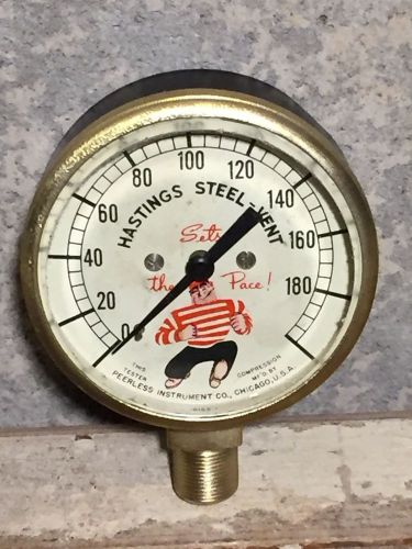 Vintage hastings brass pressure gauge, beveled glass, great graphics, steampunk for sale
