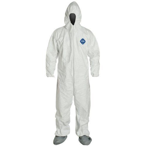 DuPont TY122S Disposable Elastic Wrist, Bootie &amp; Hood White Tyvek Coverall Suit