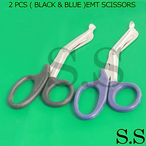 2 PCS ( BLACK &amp; BLUE ) 7.25” UTILITY BANDAGE TRAUMA EMT SHEARS SCISSORS