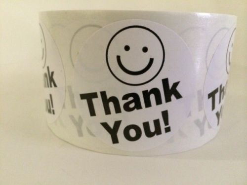 25 THANK YOU SMILEY 2&#034; Black 7 White BEST PRICE THANK YOU LABELS 2&#034; SHIPPING