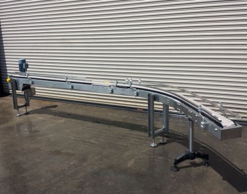 4.5” x 12’ long ss bottle conveyor with 45 degree curve, bottling conveying for sale
