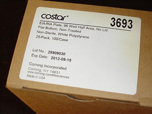 Box Lot 20 Pkg Corning Costar 3693 Assay Plate, 96 Well, White Polystyrene