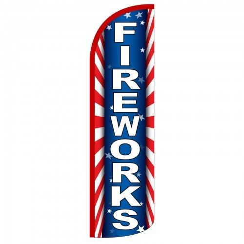 2- Fireworks Windless Swooper Flag Jumbo Sign Feather Banner made USA (pair) rwb