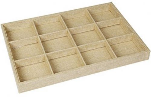 Valdler Sackcloth Stackable 12 Grid Jewelry Tray Showcase Display Organizer