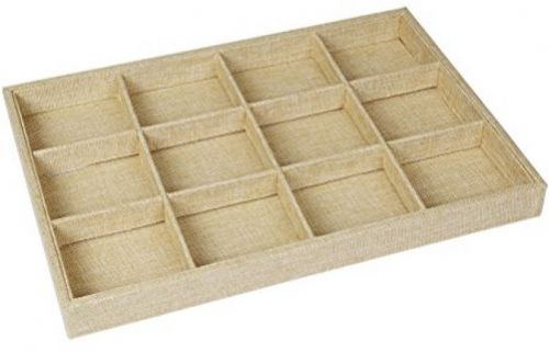 Valdler Sackcloth Stackable 12 Grid Jewelry Tray Showcase Display Organizer