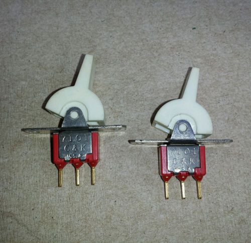 2 NOS C &amp; K 7101 SPDT ON ON White Miniature Rocker Toggle Switches