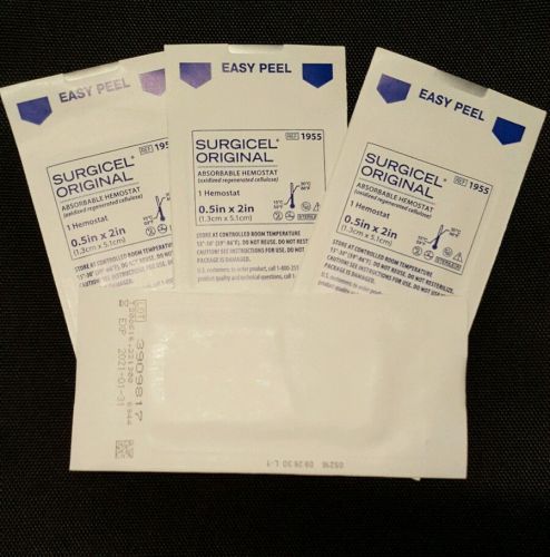 Lot of 4/ 1955 ETHICON SURGICEL ORIGINAL ABSORBABLE HEMOSTAT 0.5&#034; X 2&#034; (IN-DATE)