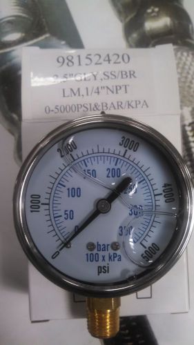 New Hydraulic Liquid Filled Pressure Gauge 0-5000 PSI