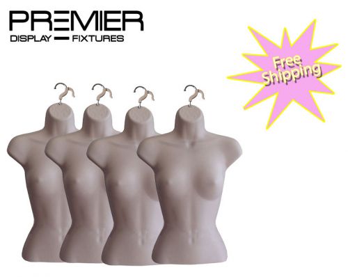 4 HANGING SHORT FEMALE BODY FORM WAIST LONG PLASTIC MANNEQUIN WITH HOOKS NUDE