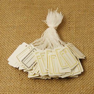 500PCS Paper Jewelry Price Tag Rectangle White Pricing Tags Tie Strung 26x15mm