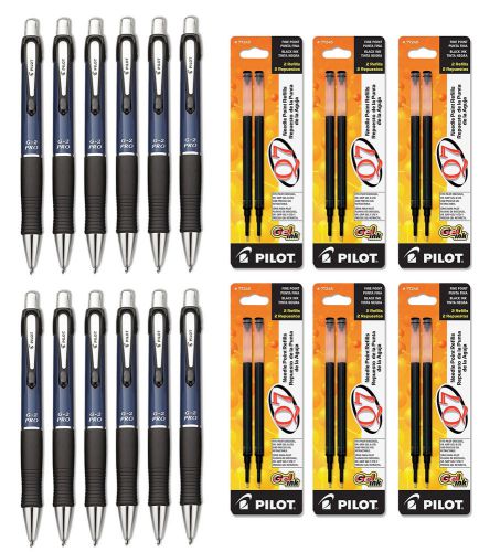 Pilot g2 pro gel rolling ball, fine black ink blue barrel 12 pens &amp; 12 refills for sale