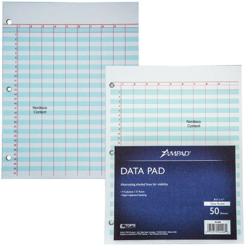 Ampad 22-206 Data Pad, 9 Columns, 31 Rows, Data Ruled, 8-1/2 x 11&#034;