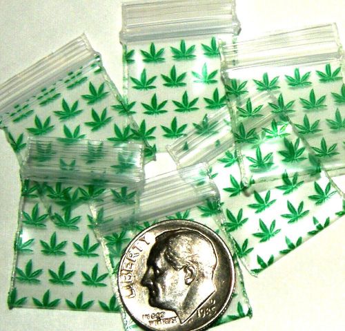 200 mini ziplock bags Pot Leaf 0.75 x 0.75&#034; Apple reclosable baggies 3434