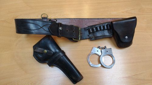 Vintage Police Belt, Hand Cuffs, Holster
