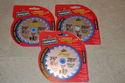 Vermont American (LOT OF 3)  #26101 Carbide Blades 20 Tooth 3-3/8&#034;  FREE SHIP!