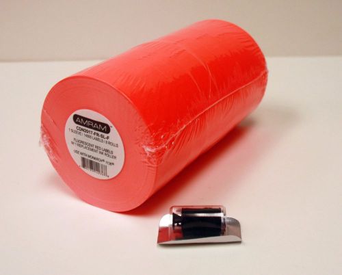 Amram 2 Line 20x17 Fluorescent Red Pricing/Marking Labels 1 Sleeve of 8 Rolls...