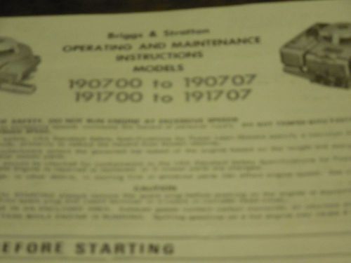 Briggs &amp; Stratton Engine Manual Models 190700 to 191707