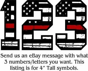 Firefighter Helmet Letters - Red line USA Style Letters/Numbers 4&#034; You Choose 3