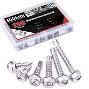 Hilitchi 410 Stainless Steel #10 Hex Washer Head Self Drilling Sheet Metal Tek S