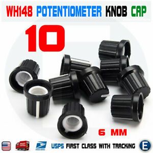 10 Pcs 6mm Shaft Hole Dia Plastic Threaded Knurled Potentiometer Knobs wh148 Cap