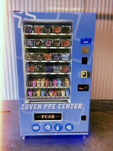PPE/SNACK VENDING MACHINE: FULLY STOCKED + TOUCH SCREEN CARD READER + LED LIGHTS