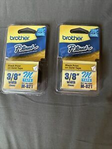NEW Brother M821 P-Touch Label Tape 3/8&#034; Black on Gold (9mm) Ptouch M-821 Pack 2