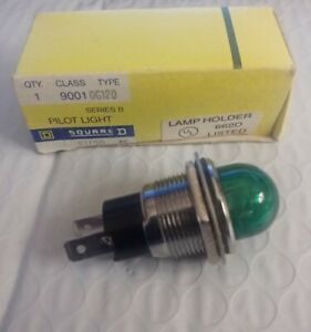 SQUARE D 9001- 0G120 GREEN PILOT LIGHT LAMP HOLDER W/ BULB  NIB