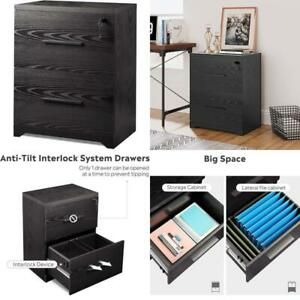 Devaise 2-Drawer Wood Lateral File Cabinet With Lock For Office Home, Black