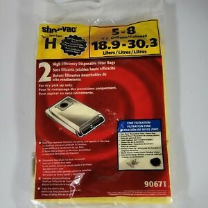 NEW Shop Vac Type H Vacuum Filter Bag 5-8 Gallon Fine Filtration - 2 Pack #90671