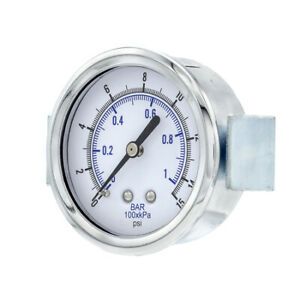 PIC GAUGES 103D-254B Air Gauge,2-1/2&#034;,0/15psi,1/4&#034;CBM UClamp