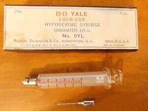 Antique B-D Yale Luer-Lok Hypodermic Syringe 5YL  Becton &amp; Dickinson USA