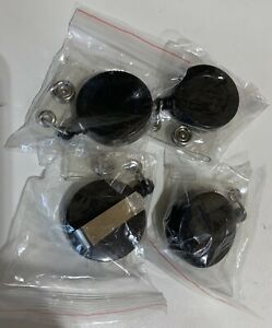 4 Black Retractable Badge Reel ID Card Holder Key Metal Clip Clear Vinyl Strap