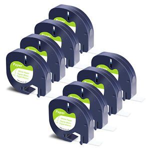 8PK White Paper Label Tape Refills for DYMO LetraTag LT100H 91330 12mm 1/2&#034;
