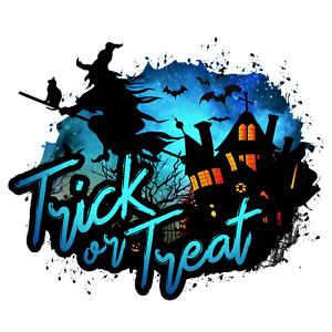 Sublimation Heat Transfer Halloween Design 6 Witch Trick or Treat Haunted House