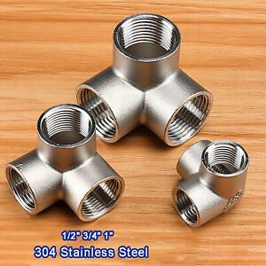 Stainless Steel BSP 1/2&#034; 3/4&#034; 1&#034; 3-Way Elbow Connector Tee Thread Pipe Fittings