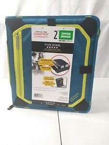 Mead Five Star 2 IN Zipper Binder 580 Sheet Expansion Panel Teal Neon Green NEW
