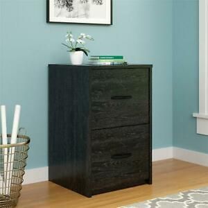 2-Drawer Wooden File Cabinet Lockable Home Office Furniture Black Oak Finish