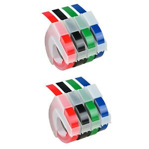 8PK Black Red Green Blue for Dymo Label Makers 3D Plastic Embossing Tape Set 9mm