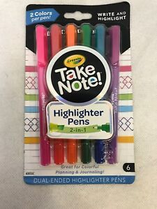 Crayola Take Note Highlighter Pens Two Colors Per Pen Assorted Colors Free Ship