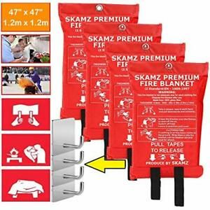 Fire Blanket for Home Pack of 4 XL 47 Inch x 47 Inch White + Gold (Pack4)