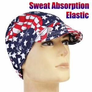 Universal Sweat Absorption Elastic Welding Welder Hat Cap Cotton Patriotic  .