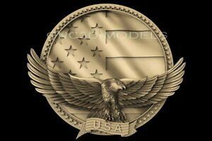 3D STL Model for CNC Router Carving Artcam Aspire USA Flag America Eagle D628