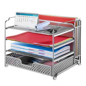 Simple Trending 4-Trays Mesh Office Supplies Desk Organizer, Desktop Hanging and