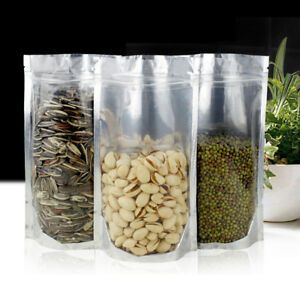 20Pcs silver clear stand up foil zip bags resealable food storage packing p SM7