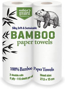 Bamboo Paper Towels - 2 Rolls of Paper Towels - 2-Ply Made From Tree-Free, 100%