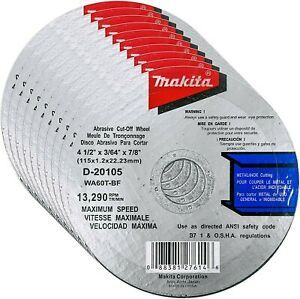 Makita 10 Pack - 4.5&#034; Cut Off Wheels For Grinders On Metal &amp; Stainless Steel