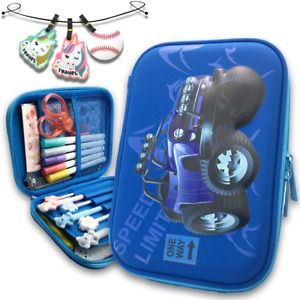 Blue Cool Pencil Cases for Boy Large Capacity Pen Bag Pouch Race Car-Blue