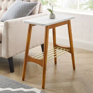 Jamie Faux Marble Tapered Leg Side Table - Faux White Marble/Acorn
